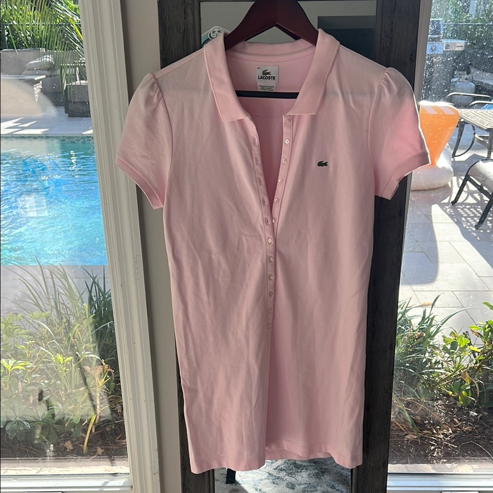 Lacoste Pink Short Sleeve Button Down Polo Dress Sz 42 Gently Used